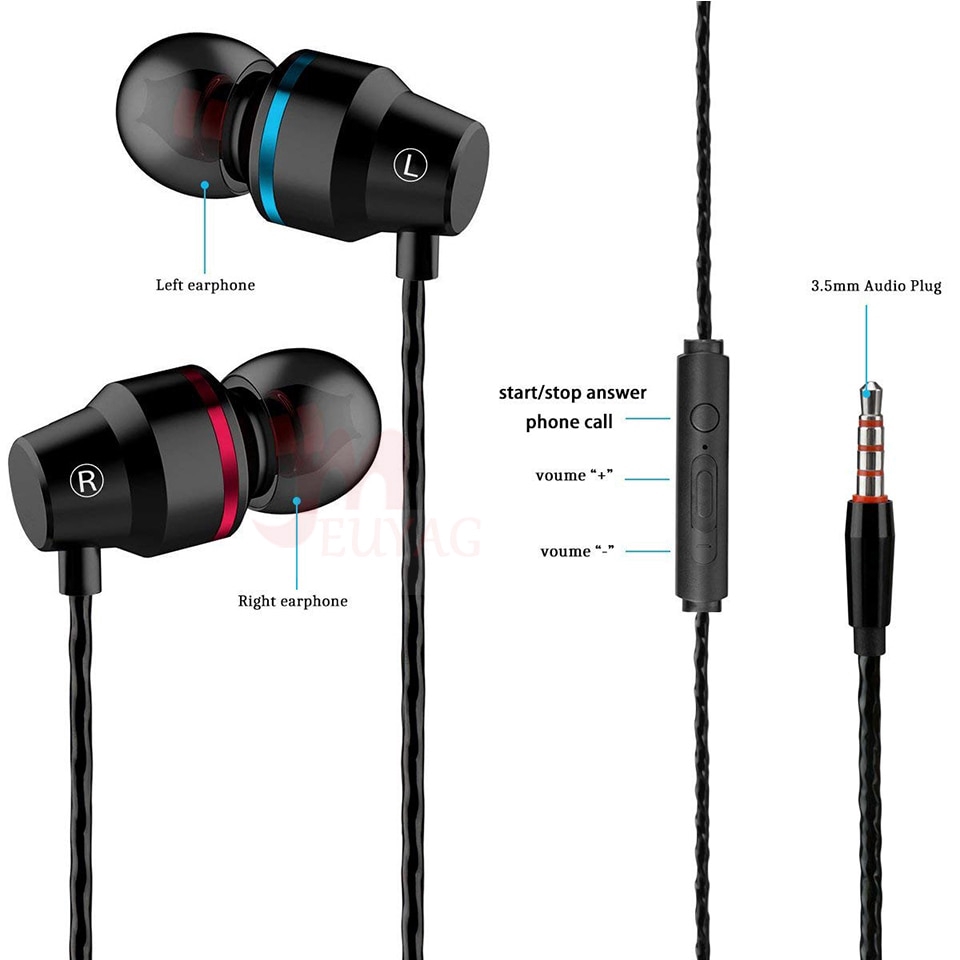 Metal Earphone In Ear Wired Earphone 3.5mm Heavy Bass Sound Quality Music Sport Headset With Mic