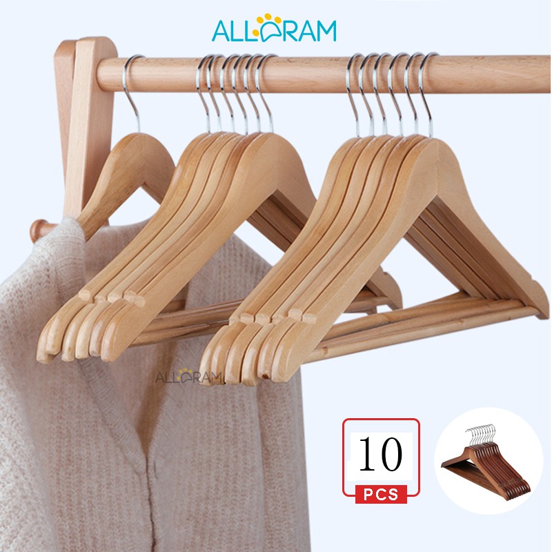 Alldram 10Pcs Solid Wood Clothes Hanger EcoFriendly Wooden Hangers Non
