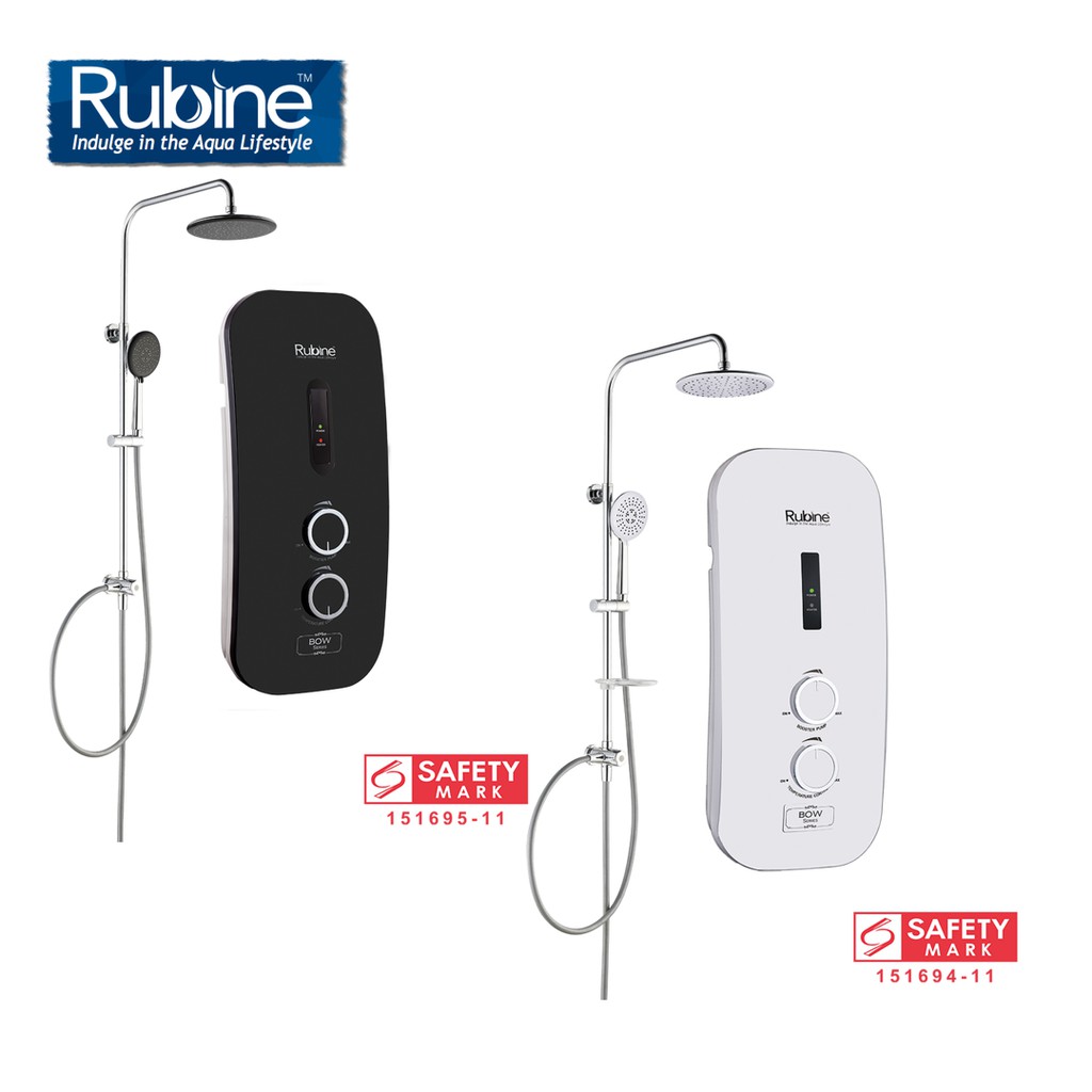 Rubine Instant Heater With Rain Shower Set RWH2388BHP & RWH2388WHP