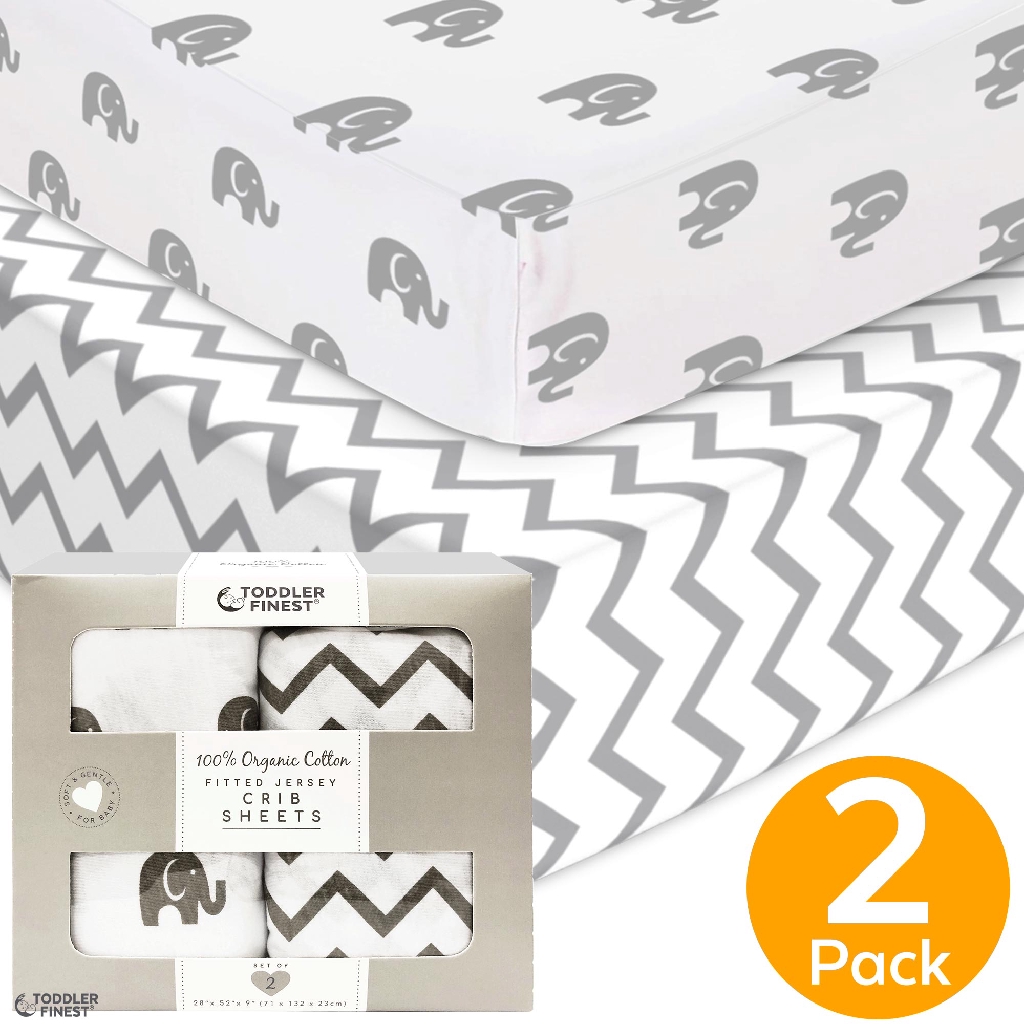 2 Pack-100% Organic & Shrink-Resistant magicdeal Jersey Cotton Fitted Crib Sheets Soft and Protective.Unisex Chevron & Stars-Grey & Yellow Design,Standard crib Mattress- No Rips or Holes with Use,Guaranteed