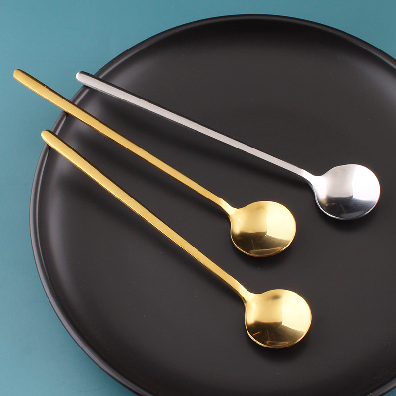 Ready Stock Stainless Steel Small round Spoon Stir Spoon Dessert Spoon Gold Spoon Creative