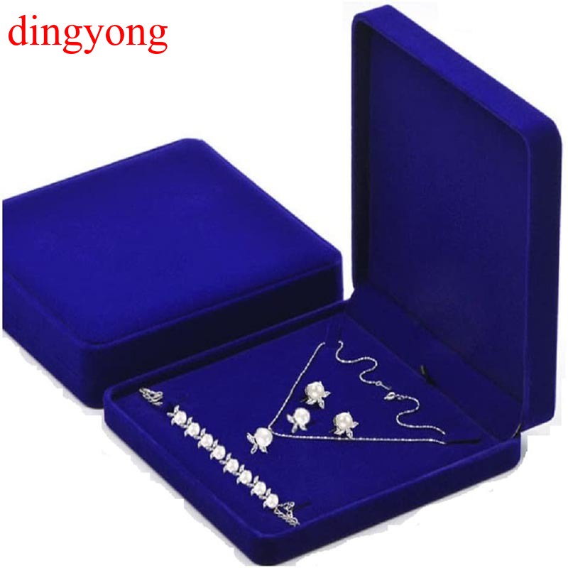 Large Velvet Jewelry Set Box Big Necklace and Ring Earring Pendant Gift