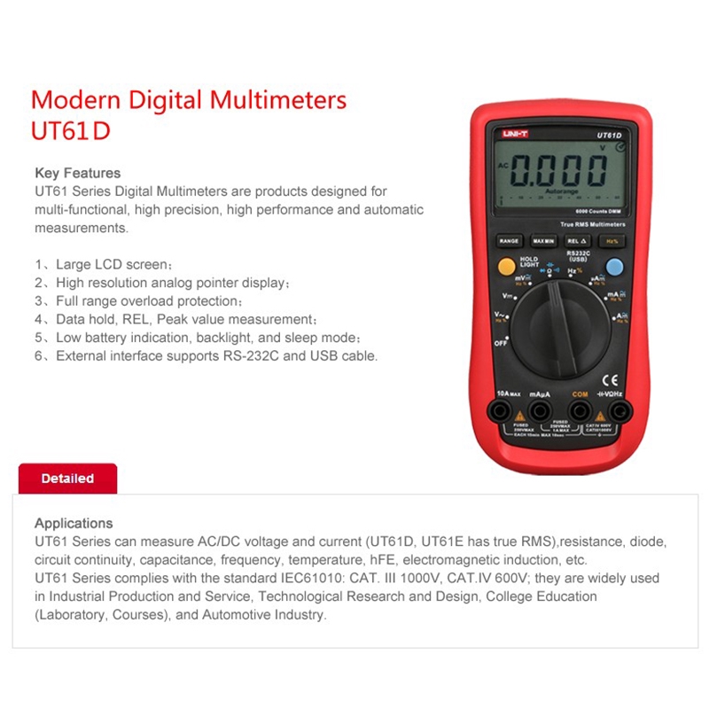 uni - t ut61d digital multimeter effective 0.5 s quick test ac dc ...