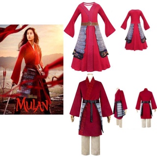 【Ready Stock】Plus Size Hua Mulan Red Princess Fancy Dress Kids Adult Cosplay Costume Halloween Party Role Play Outfit