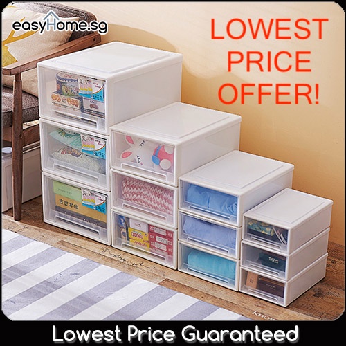 Easyhome.sg Stackable Storage Drawer Plastic container storage Box storage drawers Shopee