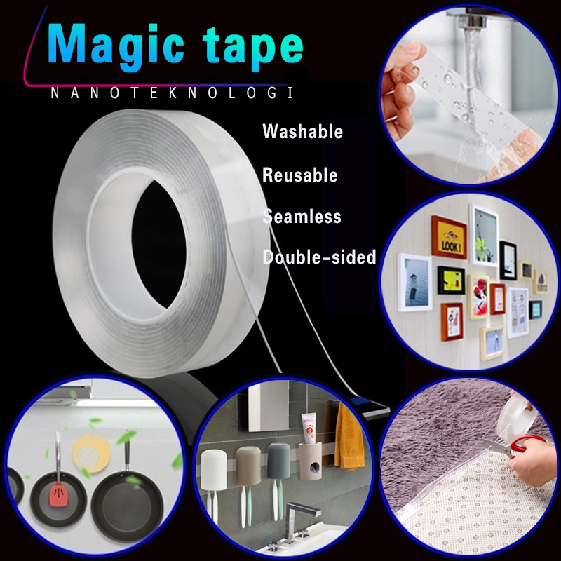 Angmile Double Side Nano Tape Can Stick To Anywhere Anything Traceless Magic Strong Stickiness Tape Washable Reusable Waterproof High Temperature Resistant Tape 