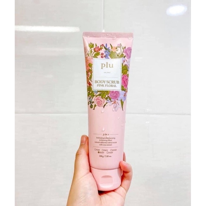 Authentic new formula Plu Body scrub pink floral 200g. Skin scent rose
