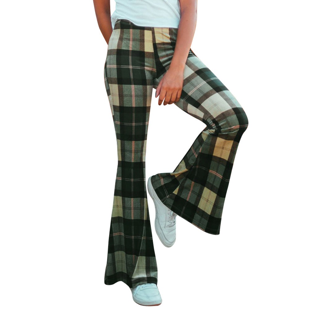 plaid flare pants womens