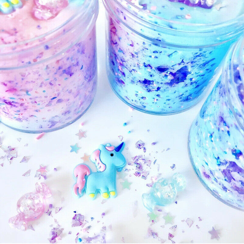 Fluffy Strechy Slimes Rainbow Blue Pink Unicorn Floam Slime Stress