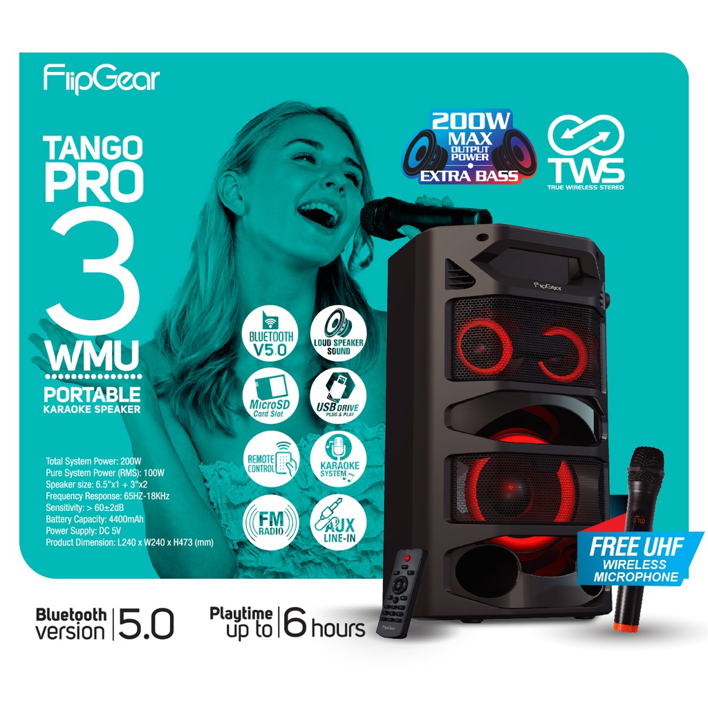 Vinnfier Flipgear Tango Pro 3 Wmu Portable Karaoke System Speaker And Free 1 Wireless Uhf Mic Shopee Singapore