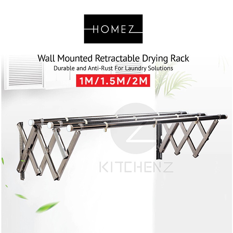 Homez 1m 1 5m Anti Rust Stainless Steel Wall Mount Retractable Drying Rack Cloth Hanger Hmz Dr Ay101 Ee Singapore - Wall Mounted Clothes Drying Rack Singapore