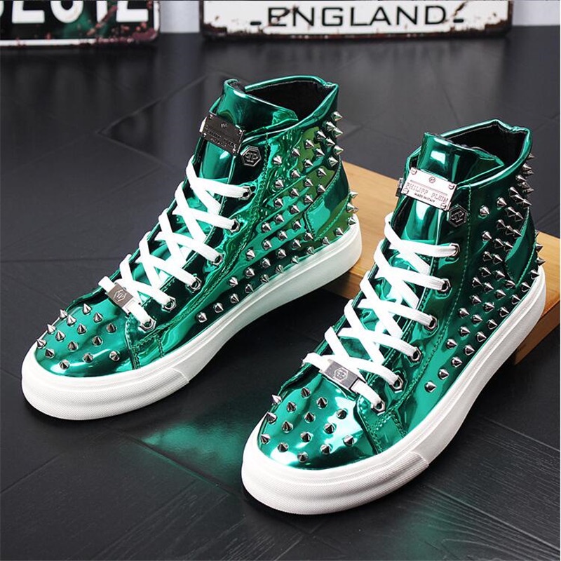 Punk Mens Athletic Dance High Top Casual Rivet Spike Sneakers Hip Hop Shoes New 