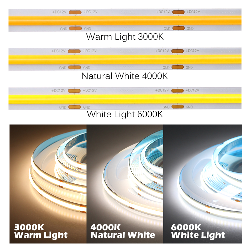 Tranyton Lighting 5m/lot COB LED Strip Light 300 320 384 528 LEDs High Density Super Bright Flexible COB LED Lights DC12V 24V Warm/Natural White LED Tape
