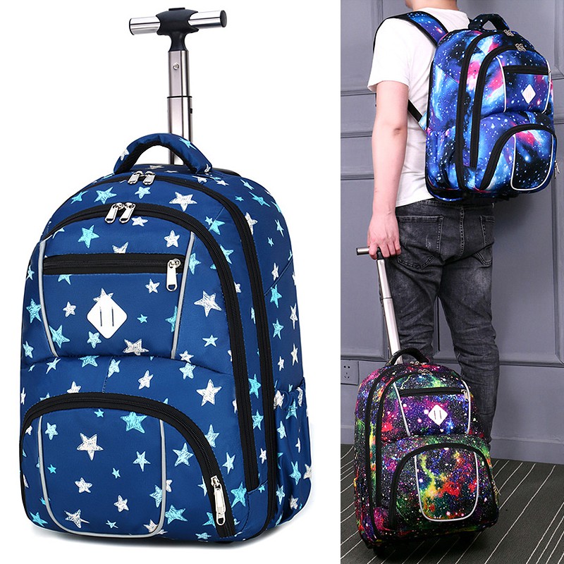 Single Trolley Schoolbag 63.3cm With Wheels Backpack Pulley Roller Dual