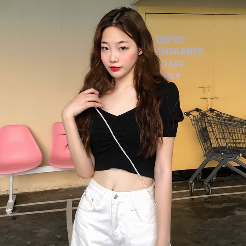  Xiaozhainv    5Colors Summer V neck Sweet Fashion Tops Slim 