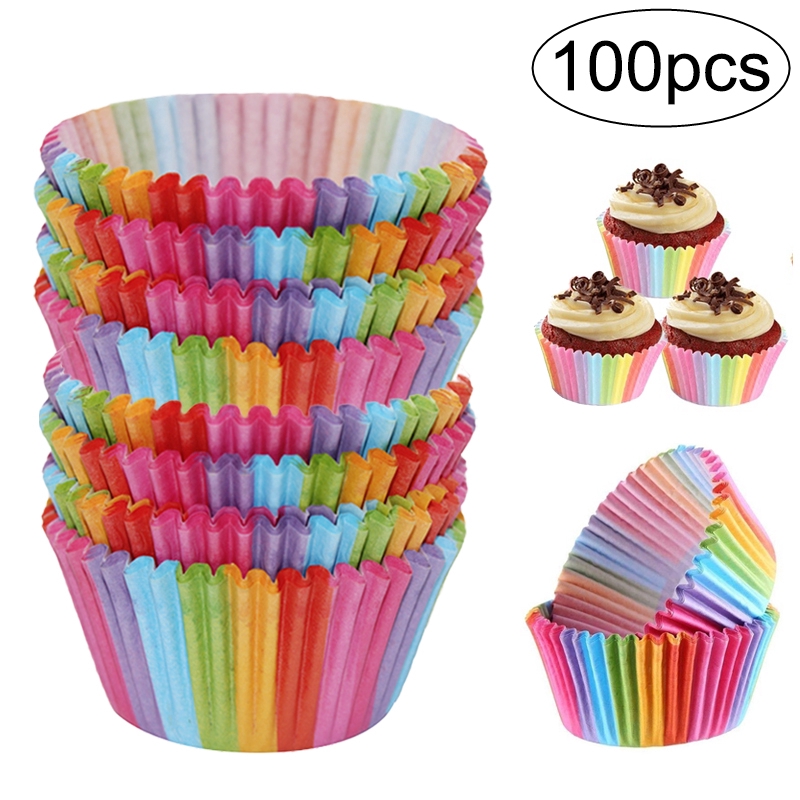 100pcs Christmas Rainbow Cupcake Paper Liners / Muffin Cup Cake Baking