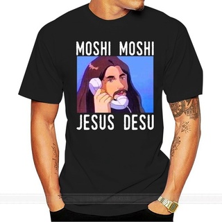 Customized Cotton Mens T-Shirts Moshi Moshi Jesus Desu Meme 100% Cotton Breathable