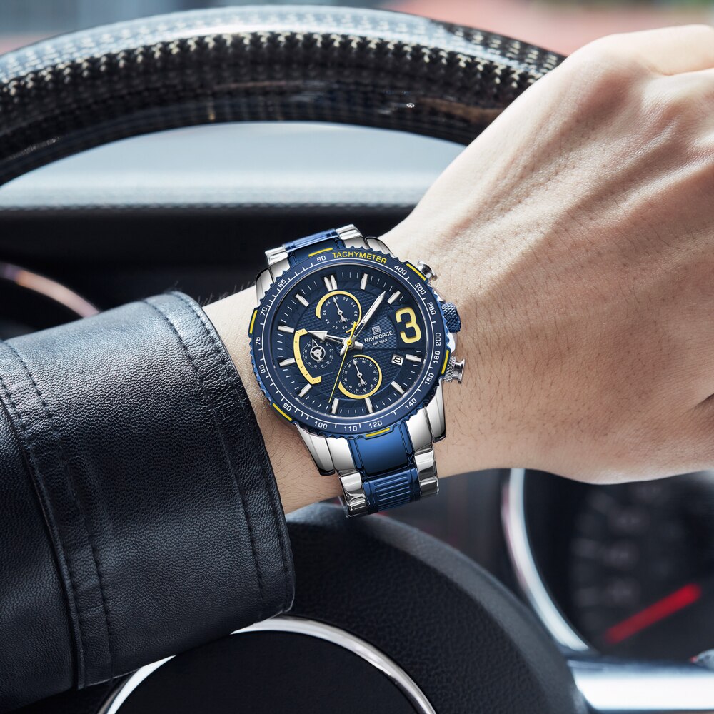 NAVIFORCE Men Watch Fashion Luxury Business Wristwatch Stainless Steel  Chronograph Sport Waterproof Watches | Shopee Singapore