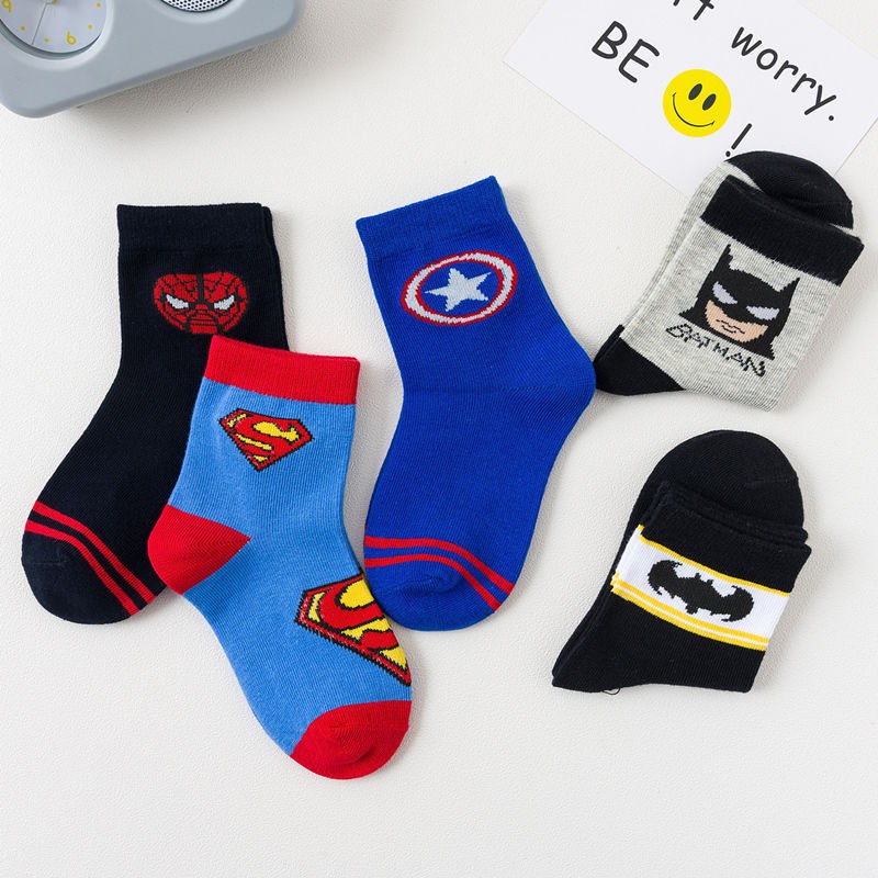 Superhero 5 Pairs Baby Boy Socks Cotton 1-3-5-8 Years Cartoon Socks for Kids