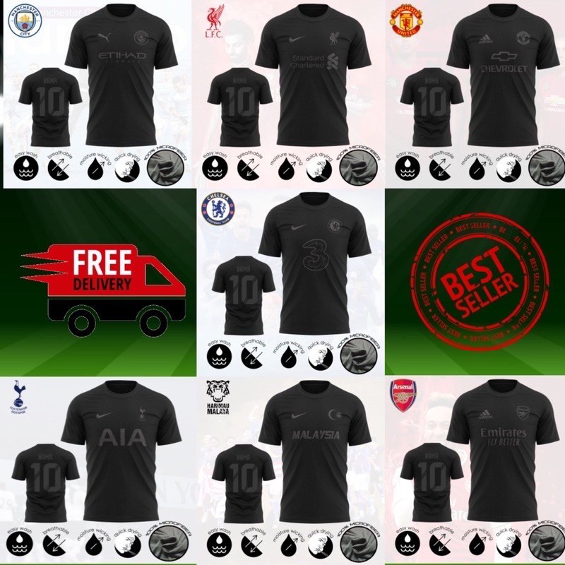 Shop Malaysia Epl 2021 Malaysia Blackout Edition Microfibre Jersey With Free Custom Name And Number Shopee Singapore