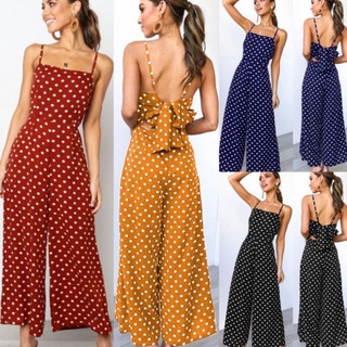 Image of ♟New Womens Summer Sleeveless Casual Polka Dot Print Jumpsuit
