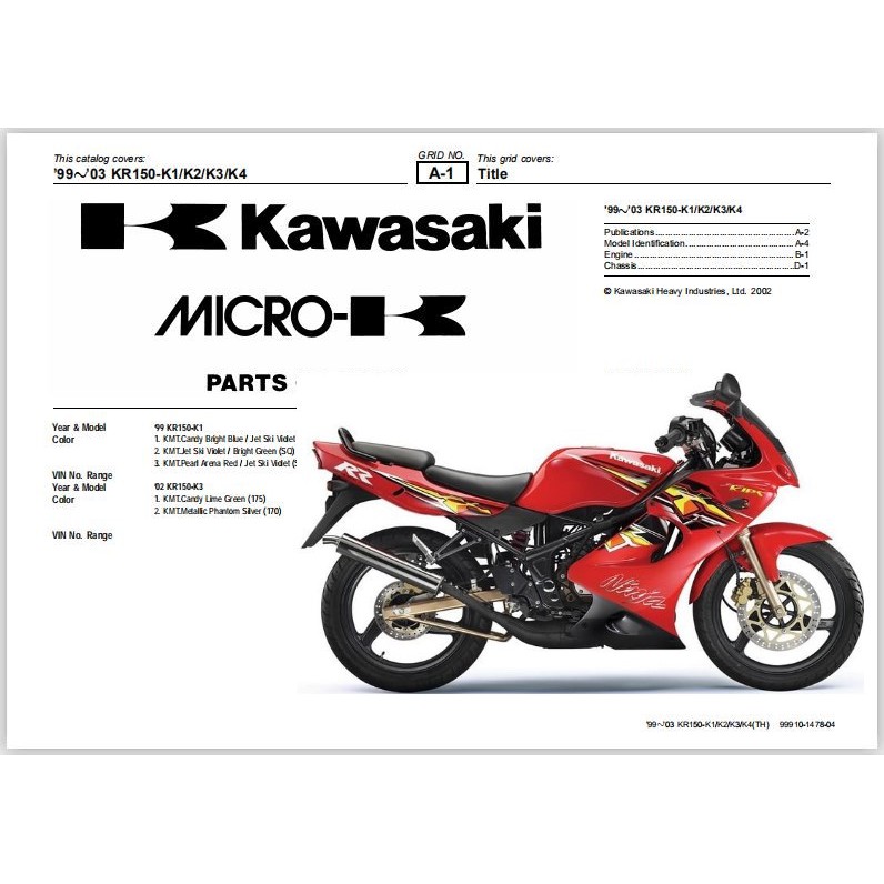 Shop Malaysia Kawasaki Kr150 Parts Catalogue 2002 Shopee Singapore