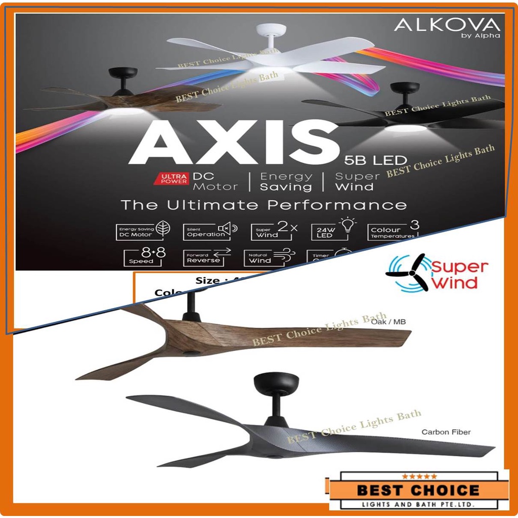 ALPHA ALKOVA AXIS DC Motor Ceiling Fan 42/48/56Inch 8 Speed Led Light