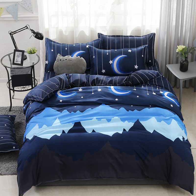 Moon Stars Zip Open Quilt Duvet Cover Flatsheet Pillowcase Bedding Set Shopee Singapore