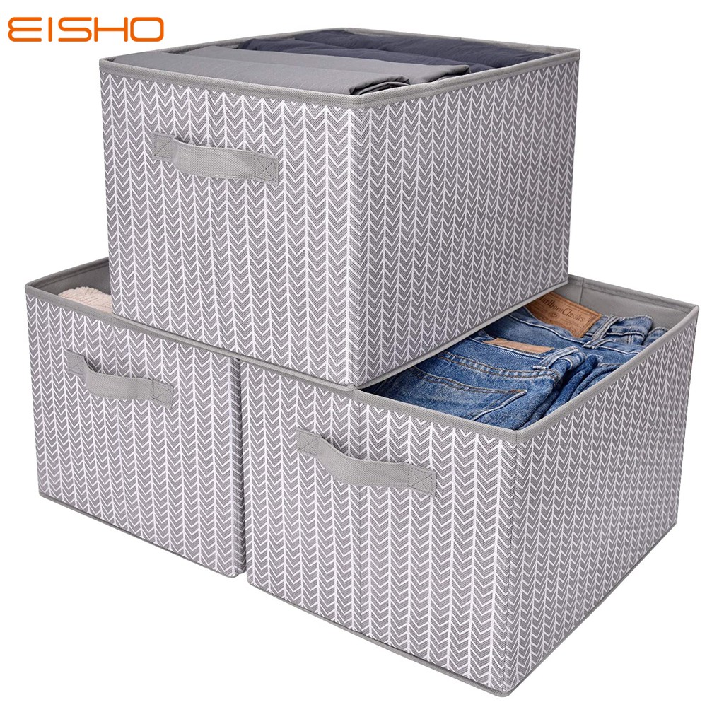 Eisho Storage Bin For Shelves Fabric Closet Organizer Shelf Cube Box With Handle Home Office Storage Baskets Shopee Singapore