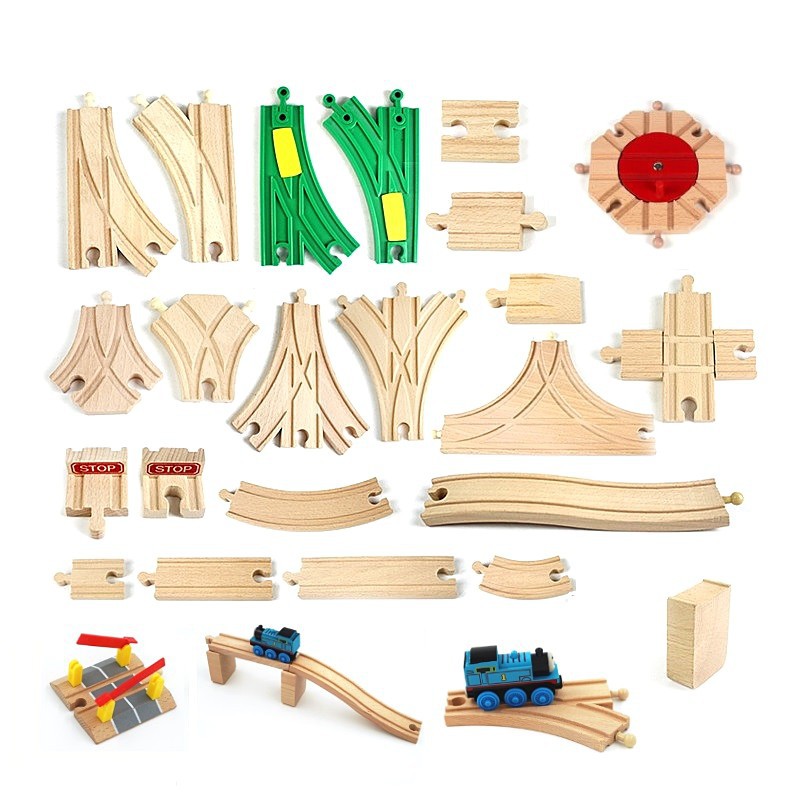 wooden train track trains