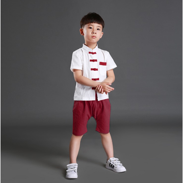 2pcs Chinese New Year Kids Baby Boy Tang Suit Cheongsam Top+Pants