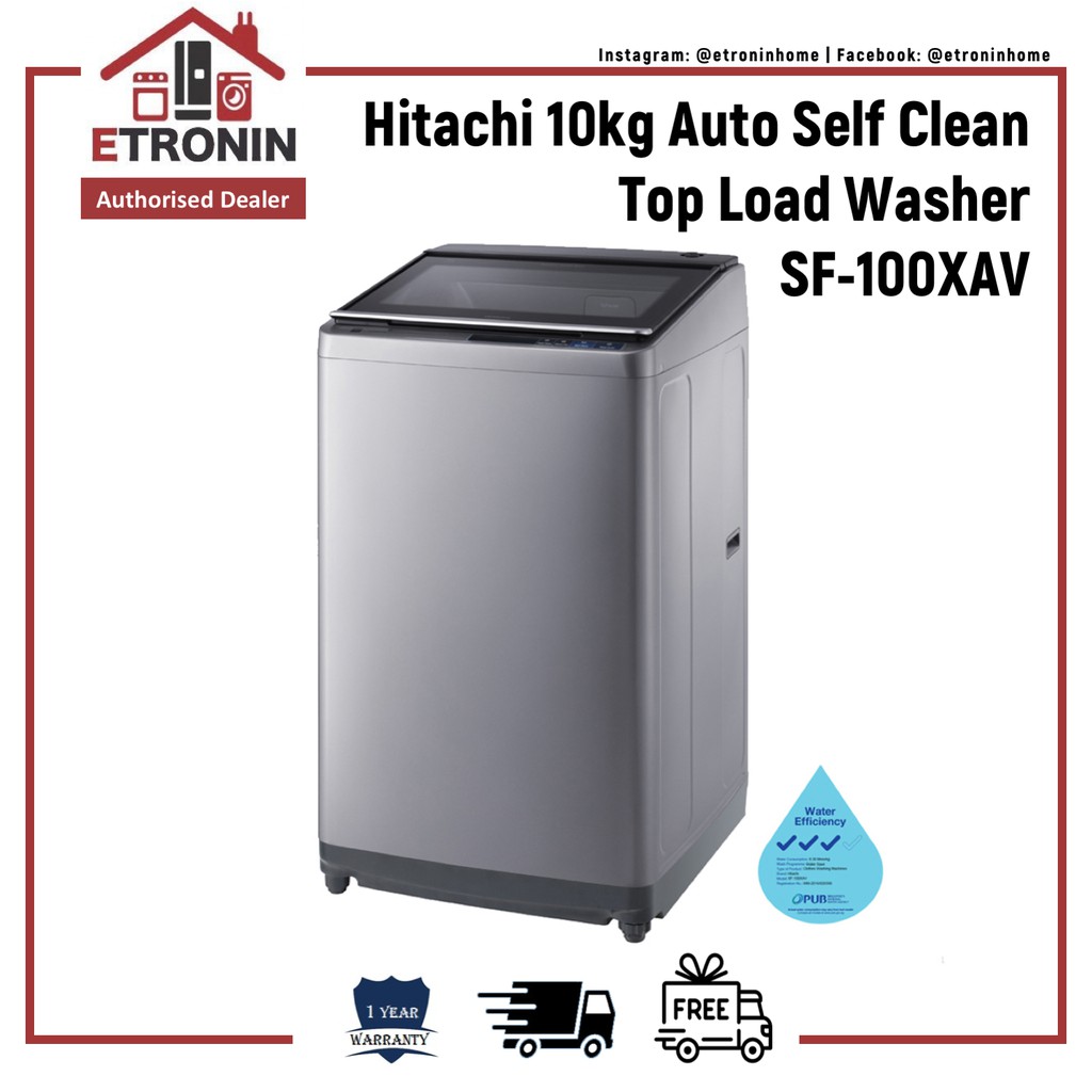 Hitachi 10kg Auto Self Clean Powered Inverter Top Load Washer SF100XAV