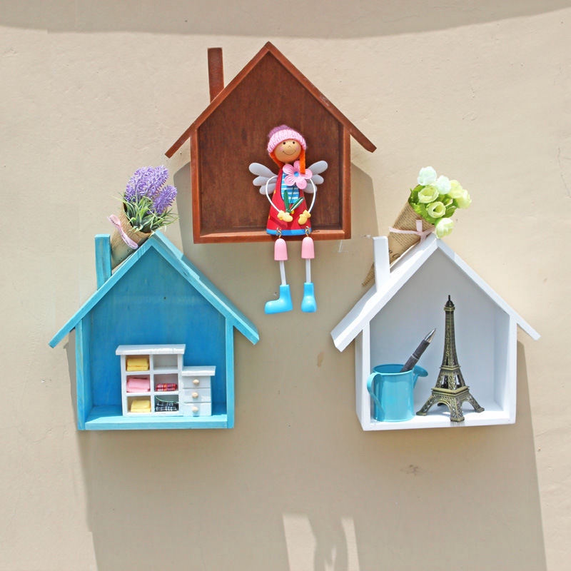 Fahsion House Shaped Shadow Box Shelf Trinket Toy Shelf Wood Home Office School Shopee Singapore