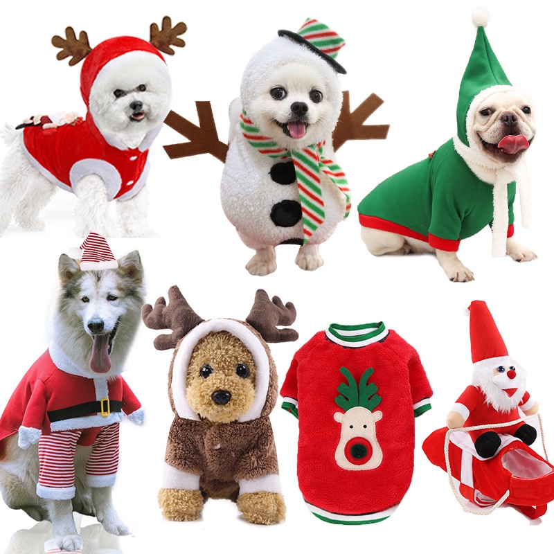 Dog Christmas Pet Clothes Cat Cotton Outfit Funny Fall Winter Clothes Elk  Snow | Shopee Singapore