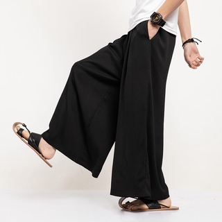 Lightning Delivery Dark Style Japanese Style Bell-Bottoms Wide-Leg Breathable Pants Loose plus Size Straight Cropped Pants Breathable Summer Cotton Linen Culottes