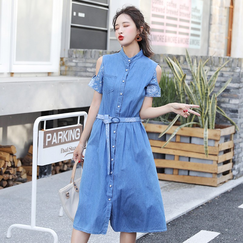 denim shirt dress midi length