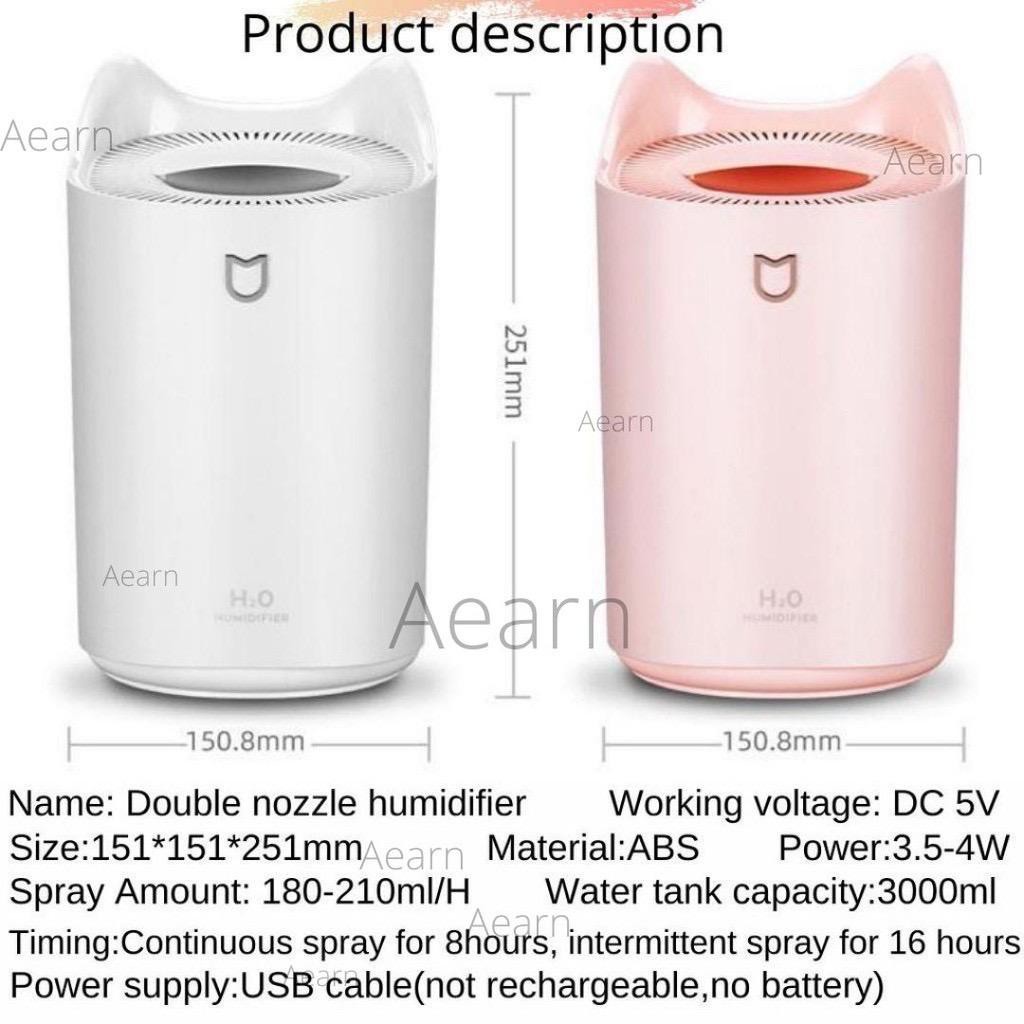 The Home Air Humidifier 3000ml Double Nozzle Cool Mist Aroma Diffuser With Led Light Heavy Fog Ultrasonic Usb Shopee Singapore
