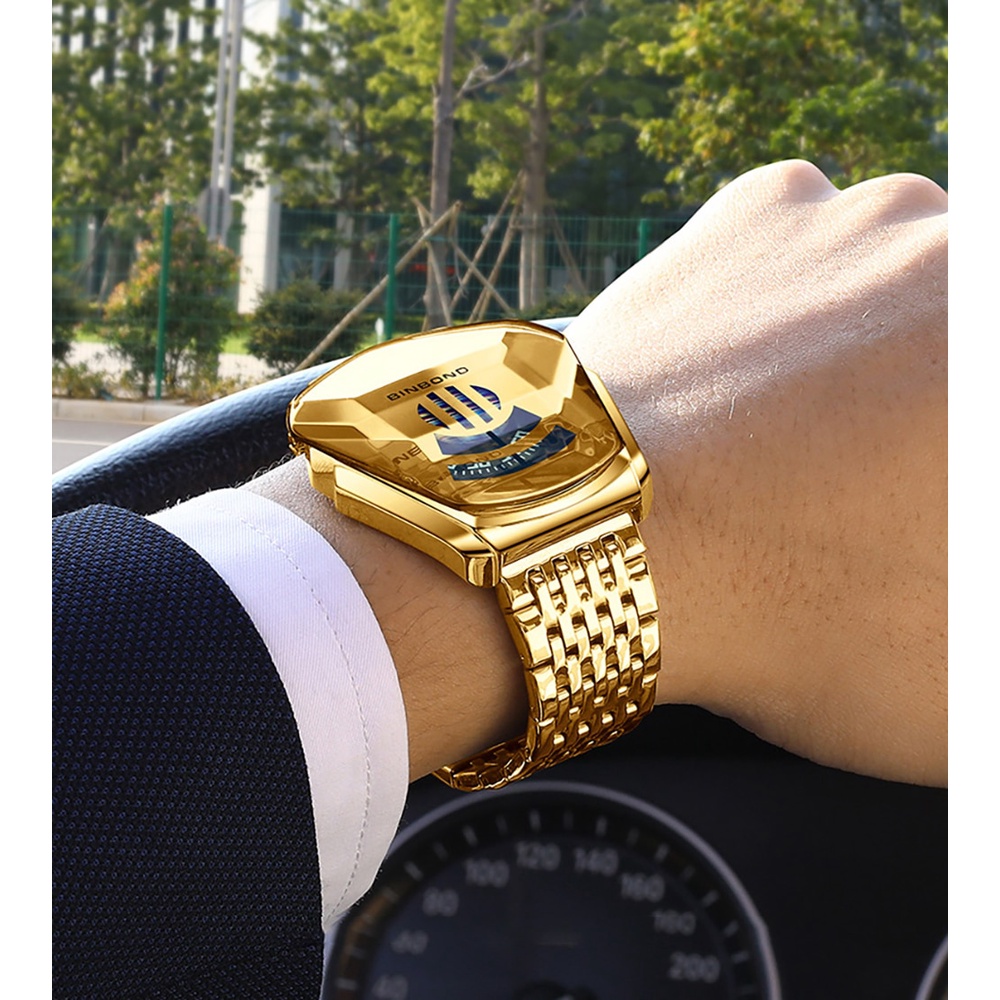 全品送料無料 BINBOND ラグジュアリー スケルトン メンズ ステンレス 腕時計ゴールド2