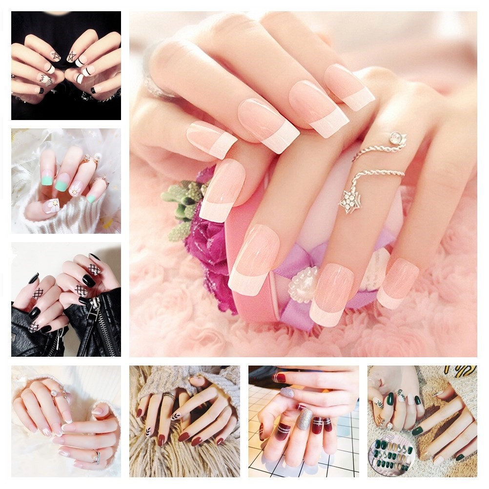 Pink White False Acrylic Half French Nail Art Tips Fake Nail Shopee Singapore