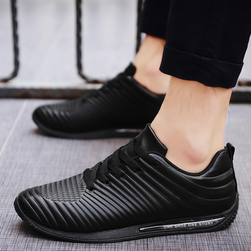 mens black leather running shoes