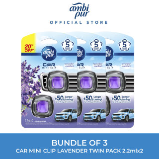 [Bundle of 3] Ambi Pur Air Freshener Car Mini Clip Lavender Comfort Twin Pack 2.2ml x2