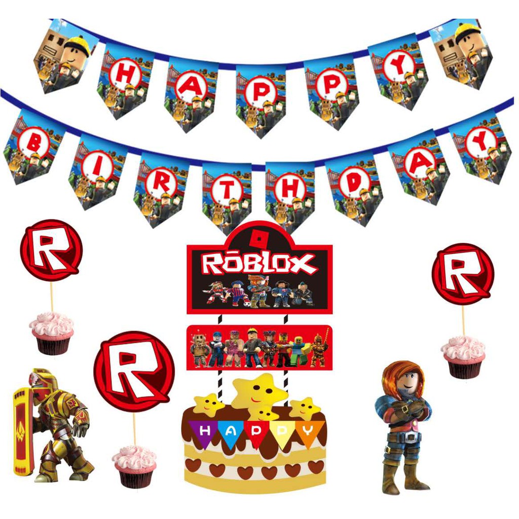 Ready Hot Roblox Virtual World Birthday Flag Game Them Party Decoration Birthday Cake Card Shopee Singapore - roblox cake game