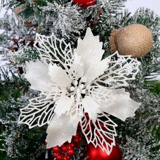 Christmas Tree Flower Hanging Glitter 5Pc Festival Ornaments NEW Xmas Decor 