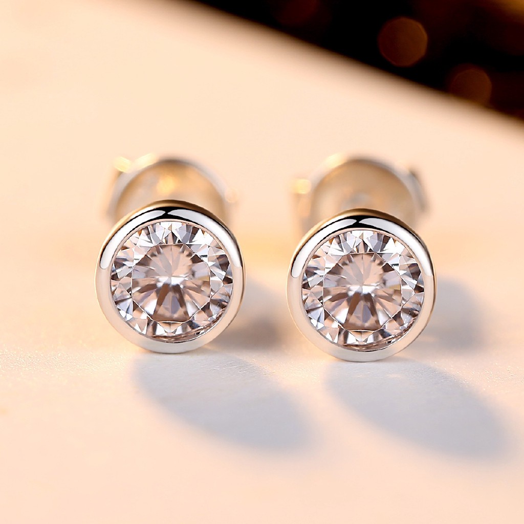 Single Diamond Bezel Stud Earrings Plated 18k Platinum Platinum Gold ...