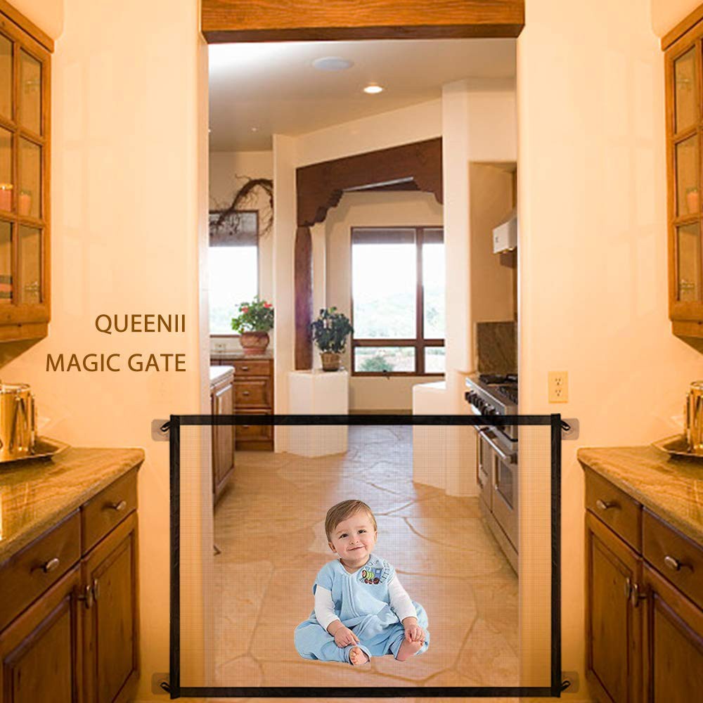 Pet Safety Gate Magic Dog Gate Magic Gate for Dog,43.3x28.3 Portable Mesh Folding Safety Fence,Keep Your Baby and Pets Away from Kitchen and Outdoor 