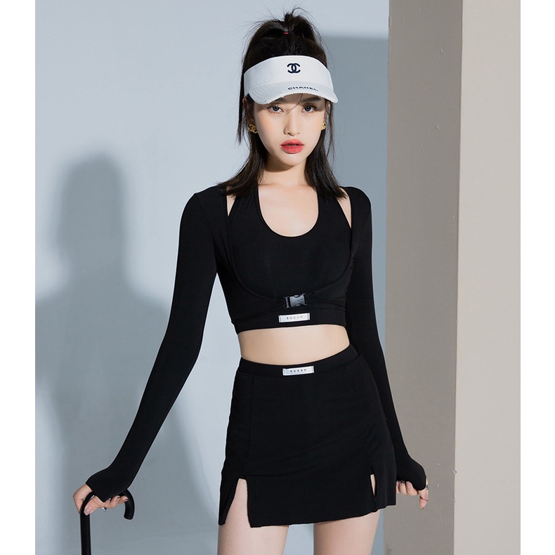 BBB Women’s Korean Style Long-sleeve Sunscreen Sports Split 3-piece Swimsuit Casual Beachwear Hot Spring Dress