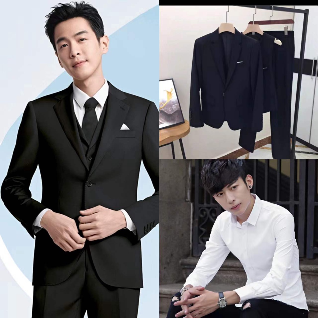 Korean style 3pc set pants+vest+blazer men's business suit Blazer groom ...