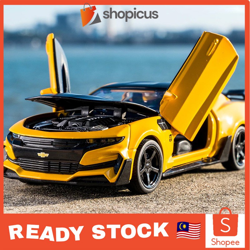 Chevrolet Camaro 1 32 Diecast Car Model Bumblebee With Pull Back Light Sound Function Metal Toy Vehicle Shopee Singapore