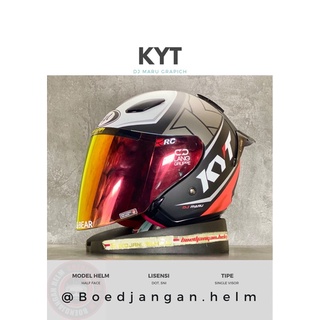 Kyt Helmet DJ MARU Pattern 17 BLACK DOFF RED ORIGINAL - IRIDIUM FLAT VISOR KYT - HALF FACE SINGLE VISOR - KYT DJ MARU