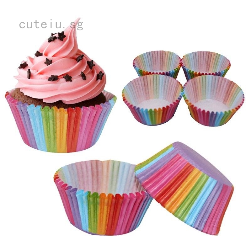 100X Colorful Rainbow Paper Cake Cupcake Liners Baking Muffin Cup Cases ...